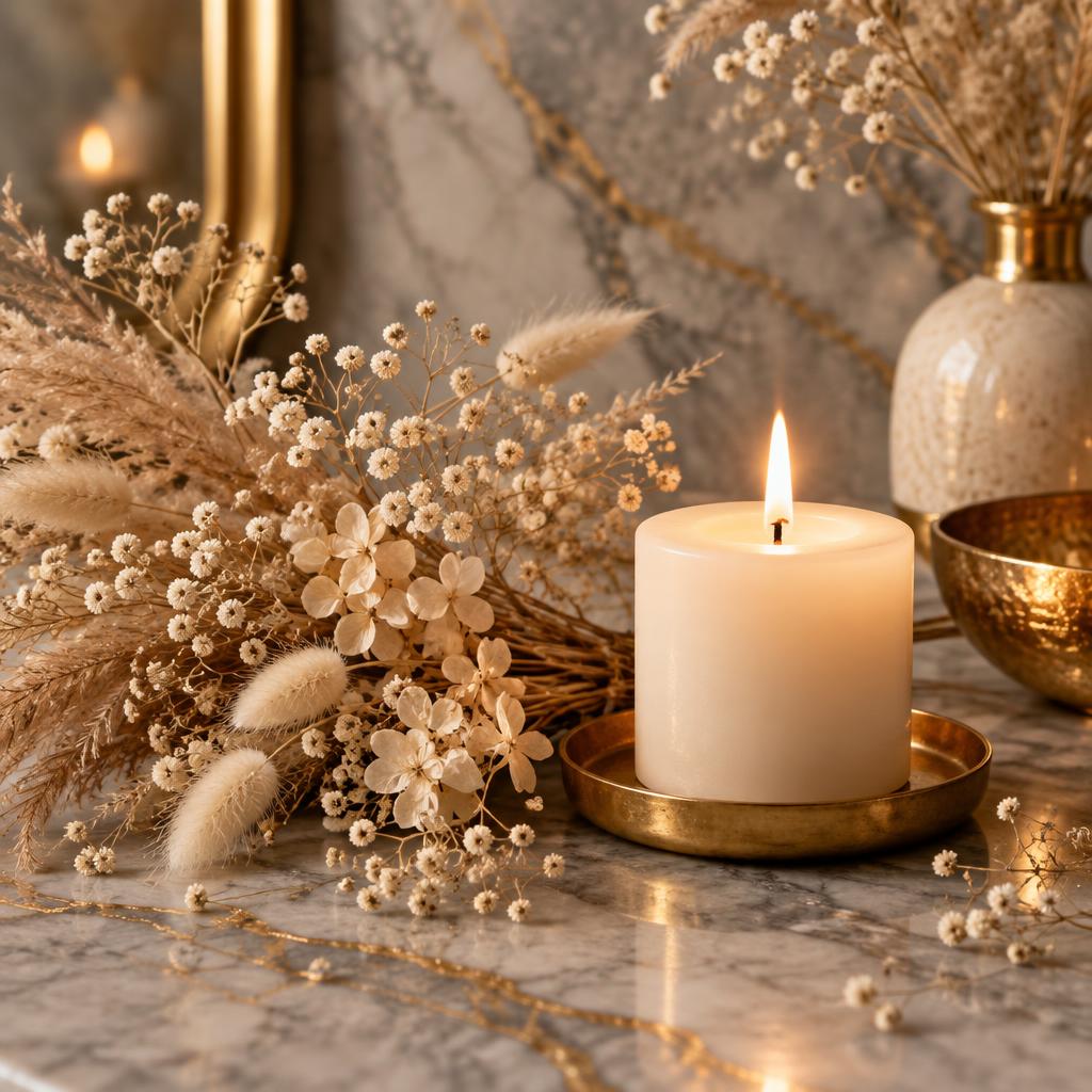 Bougie et fleurs de lilas